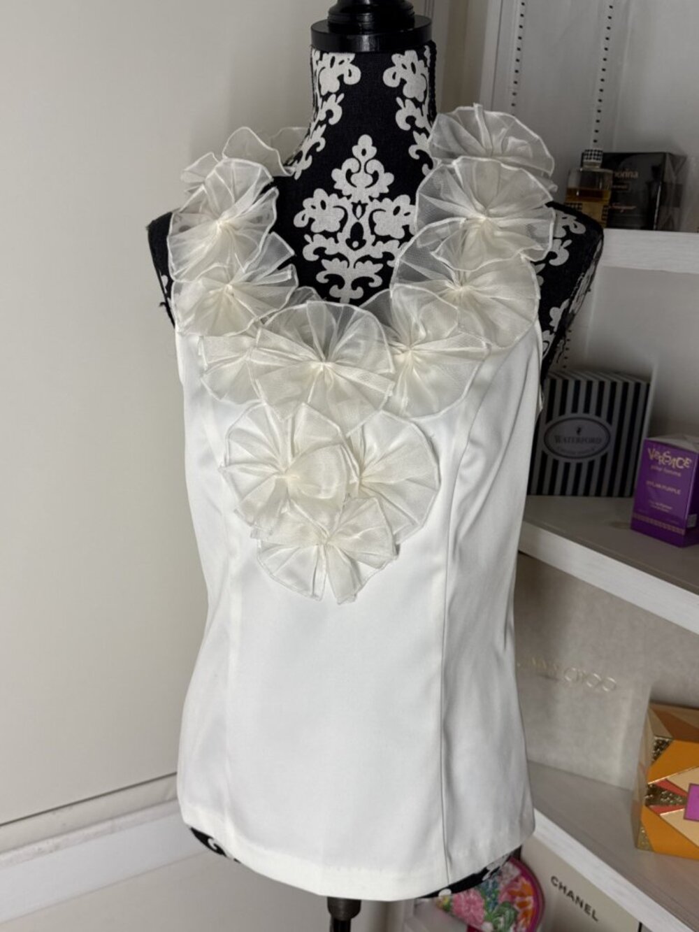 Victor Costa Romantic White Glamorous Bridal Blouse Formal Lace Party Blouse 6